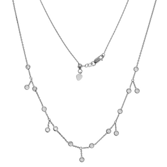 Classic Oval Halo Dangle Choker Necklace – With Clarity 14K White Gold CZ Dangle Drop Choker Necklace